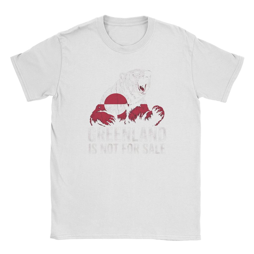 Greenland Flag Vintage Polar Bear TShirts for Men Novelty Cotton Tees Crew Neck Short Sleeve T Shirt Graphic Printed Clothes