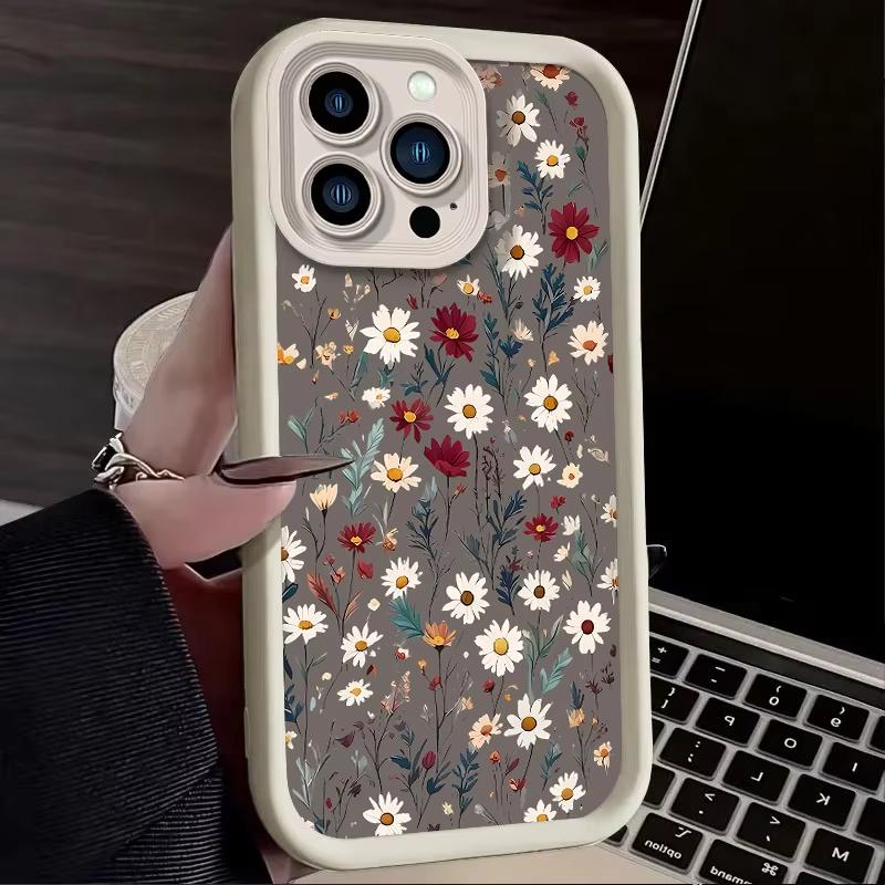 Retro Style Flower Pattern Phone Case For iPhone 16e 16 Pro Max 15 14 Plus 13 12 Mini 11 Pro Shockproof Silicone Soft Back Cover