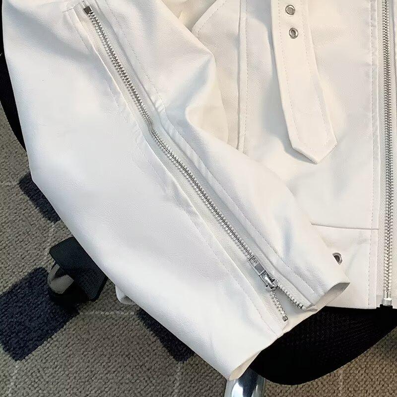 High Street Men's Deconstructed Leather Motorcycle Jacket - Spring/Autumn Loose Fit Trendy Short Jacket