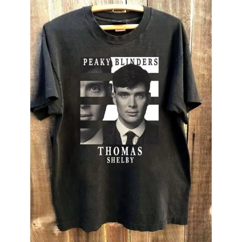 Thomas Shelby Peaky Blinders Movie Series Spring/Summer Short sleeved Black Shirt Pattern T-shirt