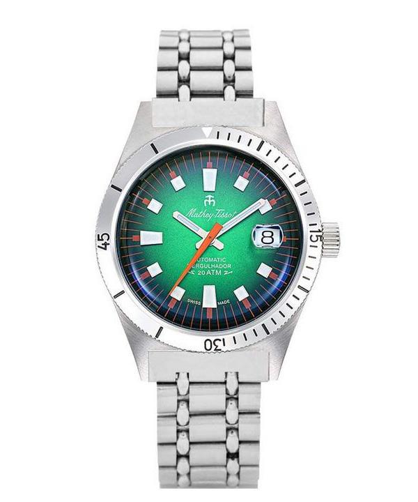 

Мужские часы Mathey-Tissot Mergulhador из нержавеющей стали с зеленым циферблатом, автоматические, для дайвинга MRG2 200M с дополнительным ремешком зелёный