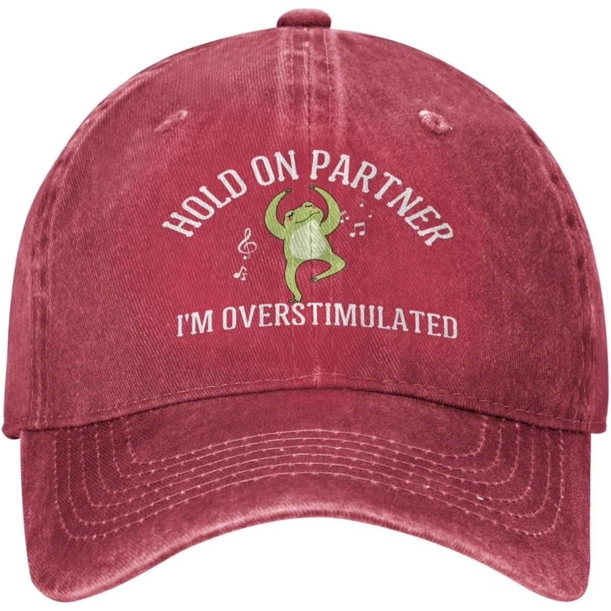 Dancing Frog Overstimulated Partner Washed Baseball Cap Vintage Denim Adjustable Outdoor Hat One Size