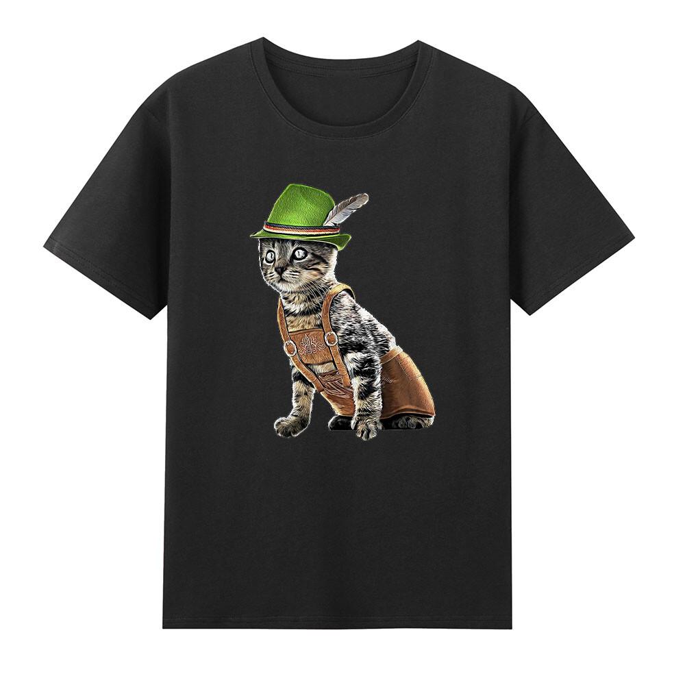 Oktoberfest Cat Bavarian Lederhosen Costume Alpine Hat Tshirt S