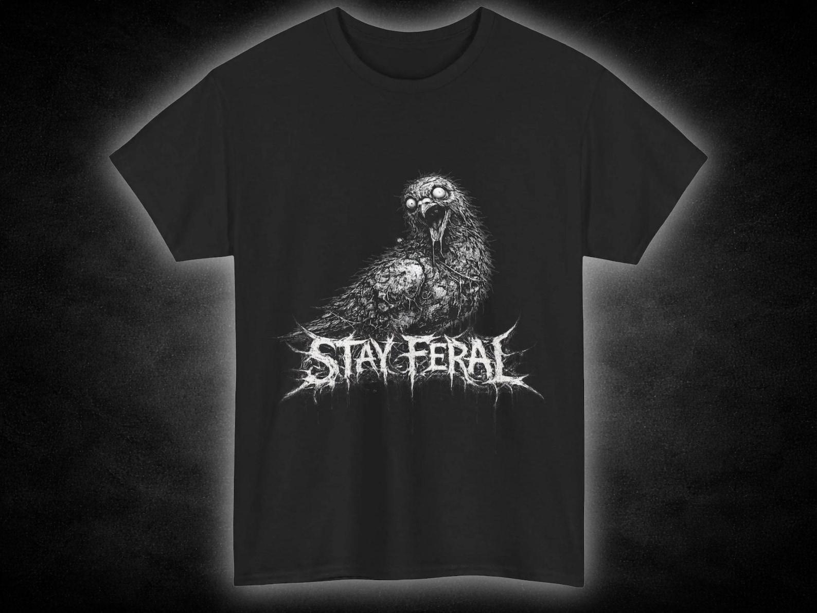 Stay Feral Pigeon Tee | Grunge Gothic Bird Illustration L
