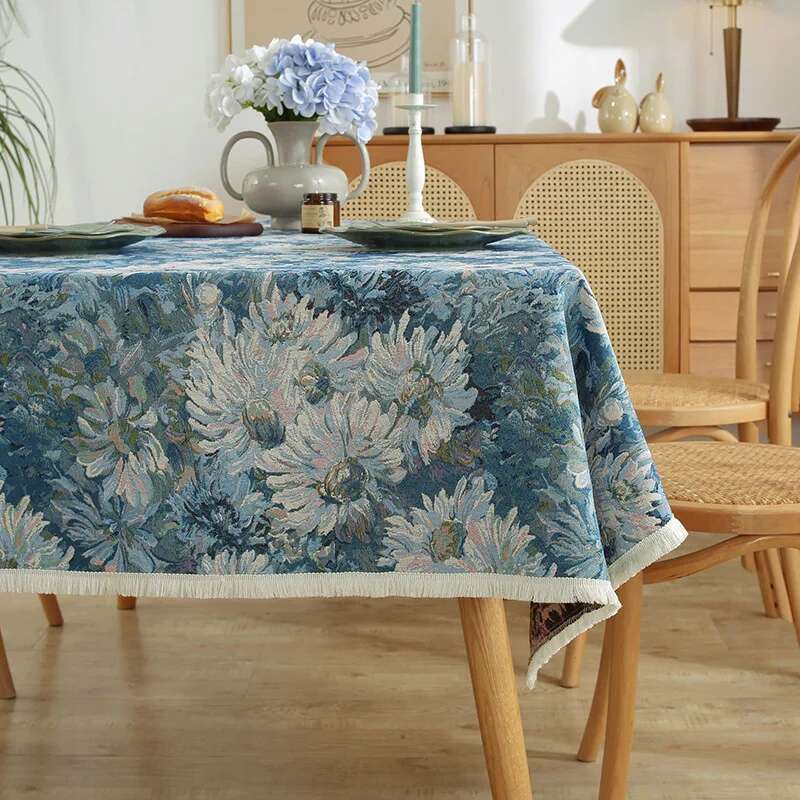 Verdickte Tischdecke aus Baumwolle und Leinen mit Ölgemälde-Stil und floralem High-End-Feeling für das Esszimmer