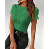 Summer Round Neck Slim Fit Short Sleeved T-shirt Elegant Simple Top Fashion Street Wear Casual Solid Color Blouse Pleated Office Shirts Tees