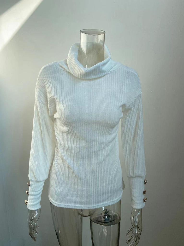 Felpa con cappuccio in maglia tinta unita a collo alto da donna Autunno/Inverno 2024