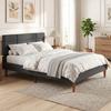 Upholstered Bed, 140 x 200 cm, Padded Mesh Headboard, Under-Storage, Grey Slats