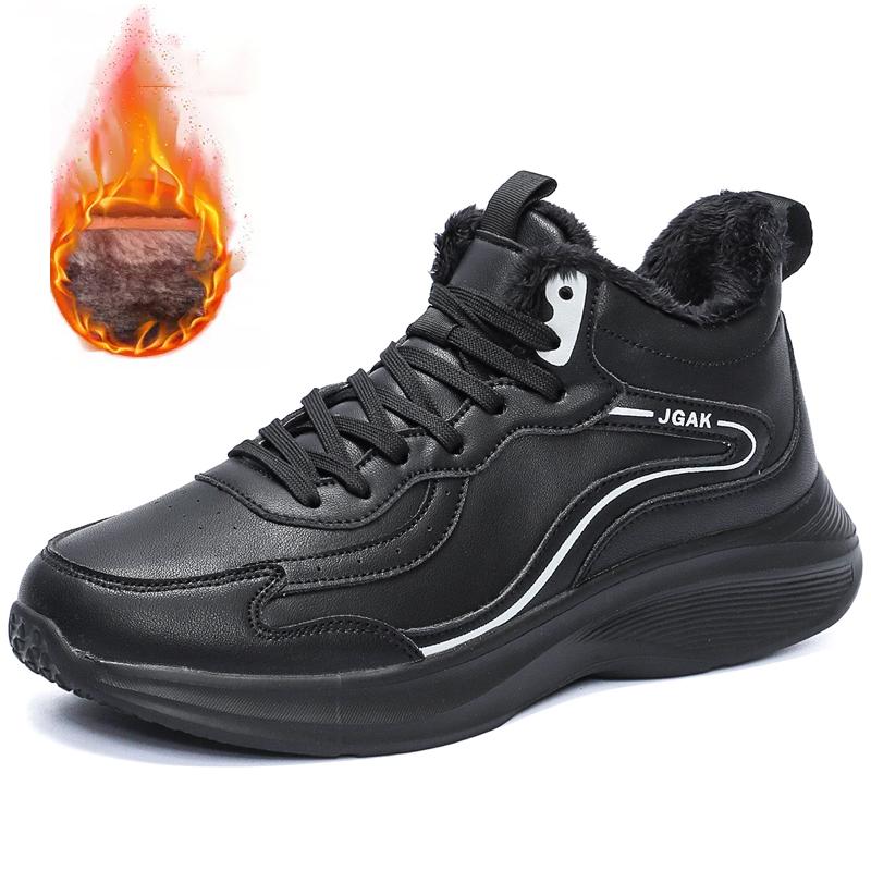 

Зимние мужские теплые кожаные кроссовки с плюшем внутри, больших размеров 49 50 51, повседневная спортивная обувь, морозостойкие 51 чёрный