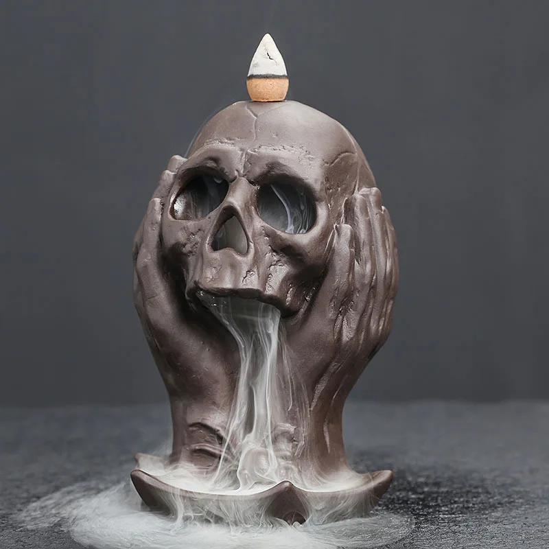 1pc Purple Clay Backflow Incense Burner Skull Head Incense Holder Creative Halloween Decorations Home Decor (Without Incense)