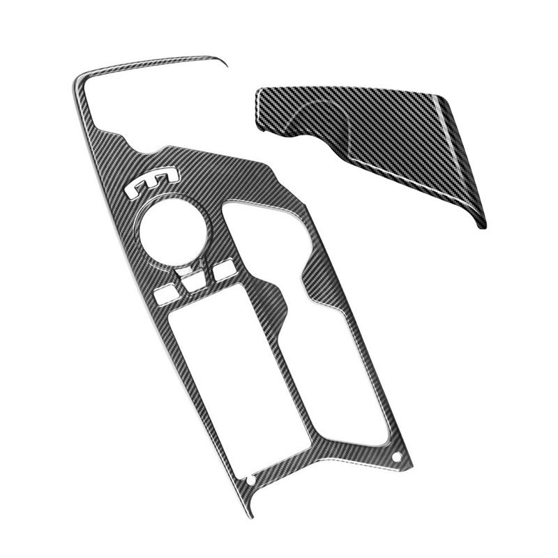Authentic 2Pcs Car Carbon Fiber Center Console Gear Shift Panel Water Cup Holder Decoration Cover Trim For KIA EV6   LHD Carbon fiber pattern