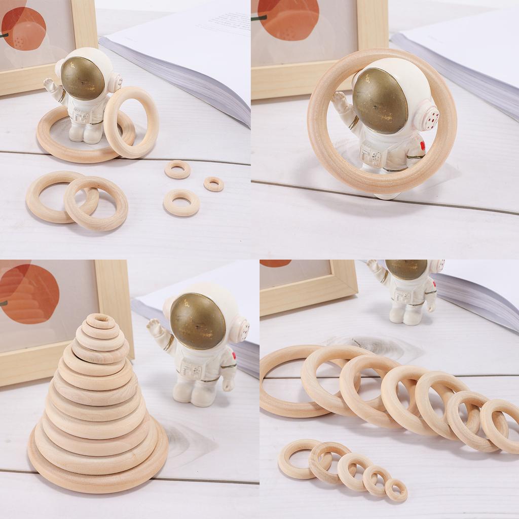 Unfinished Wooden Rings Multiple Sizes Solid Color Natural Wood Circle Rings for Macrame Craft Jewelry Decorative Wooden Hoops