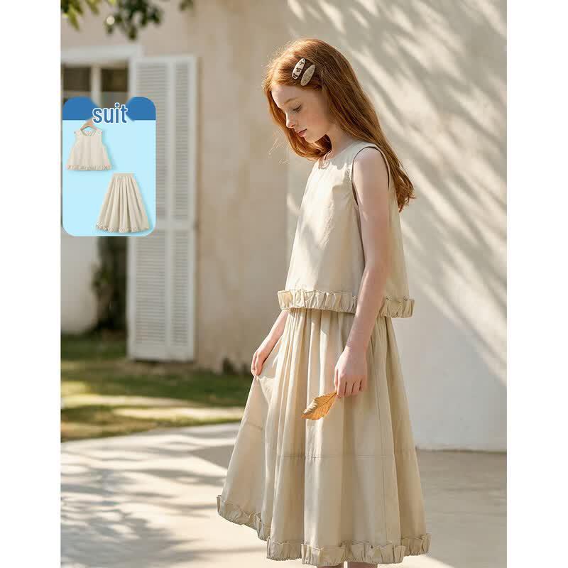 Montagut Girls  Summer Ruffle Sleeveless Top & Skirt Casual Set 160