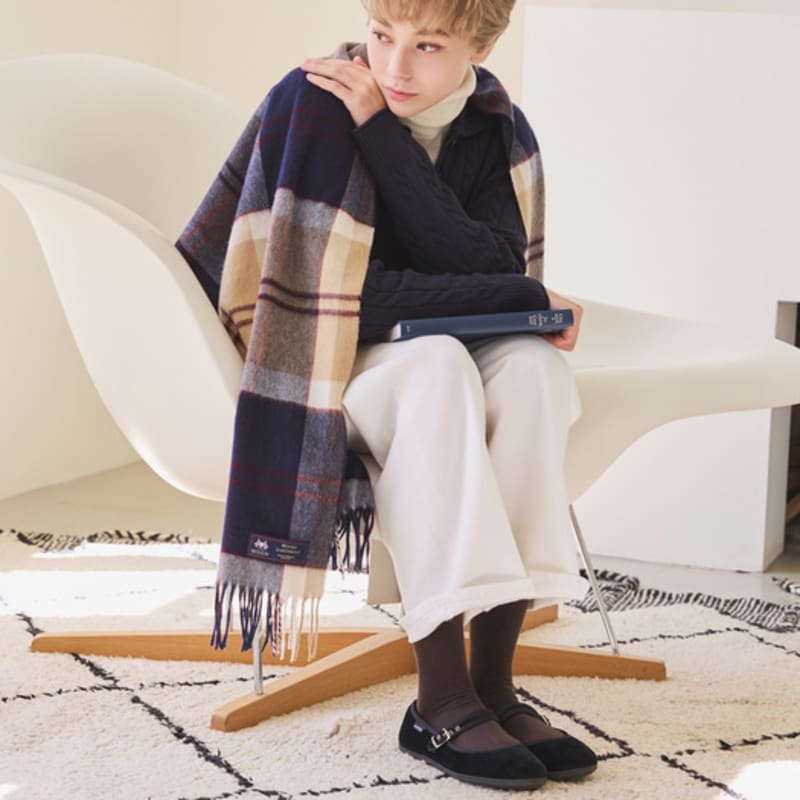 ABRAHAM MOON Merino Wool Shawl 70cm - Semi-Green Navy