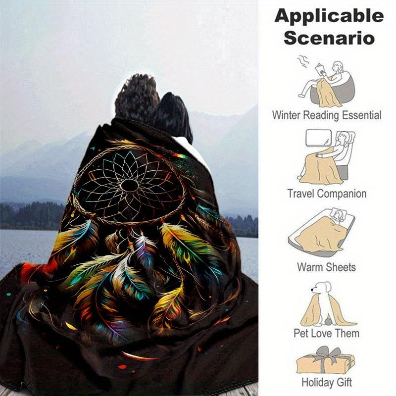 1pc Dream Catcher Printing Lightweight Flannel Blanket, Comfortable and Warm Blanket, for Camping Sofa Bed and Couch Office, in All Seasons