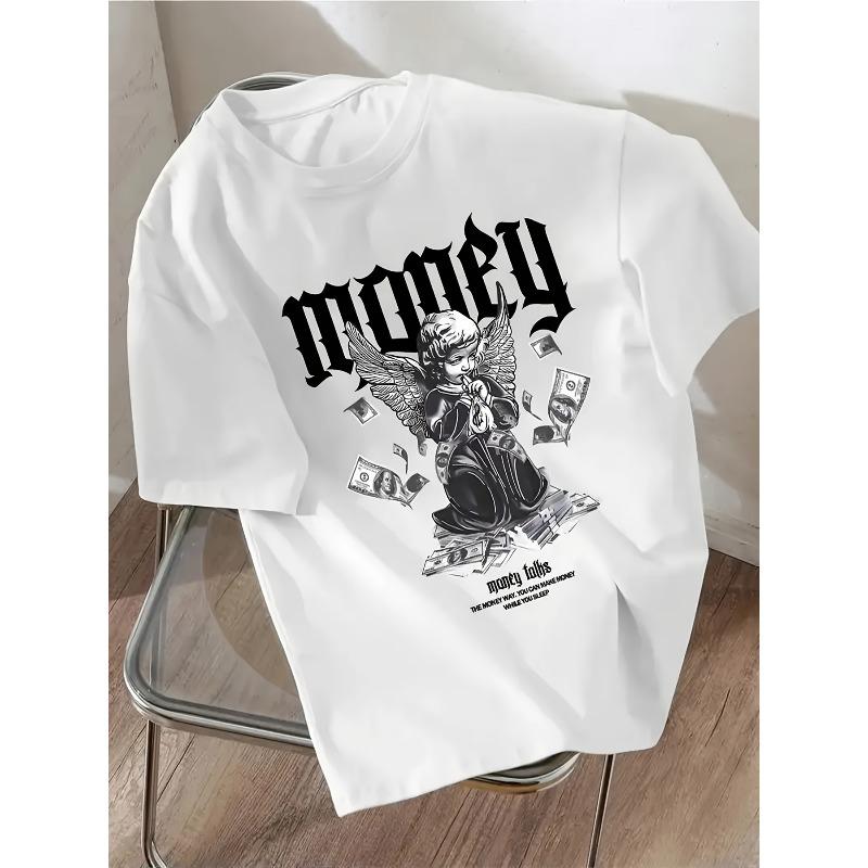 Children's T-shirt with "Money Angel" Print, Cute Short-Sleeve Versatile Casual Top