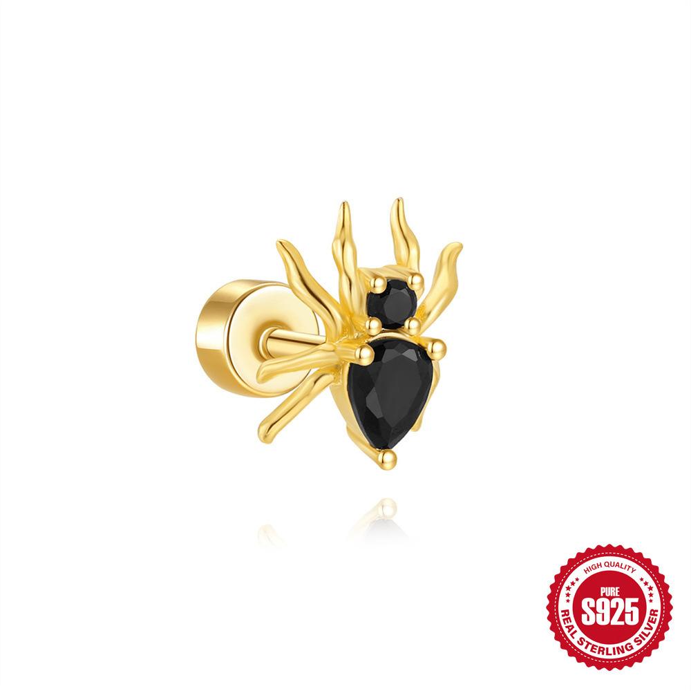 S925 Sterling Silver Daily Versatile Geometric Diamond-Set Cartilage Spiral Thick Bottom Flat Head Piercing Earrings Earrings Women