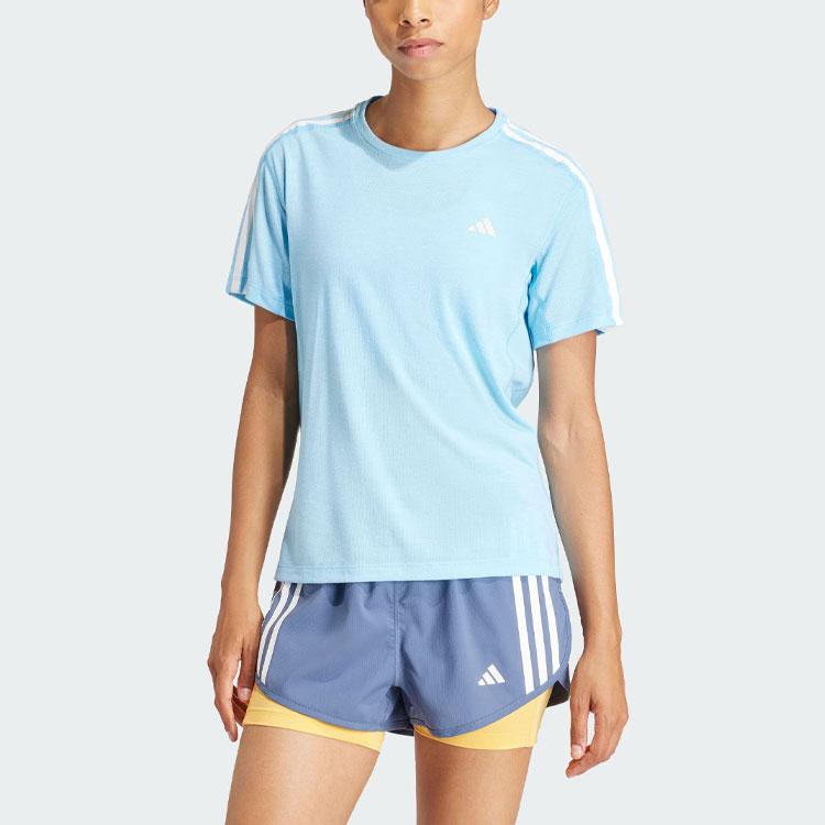 Adidas Own The Run 3-Stripes T-Shirt Quick-Drying Running Sports Short Sleeve Women Tops Light-Blue IK5020