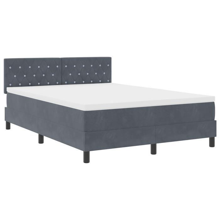 Lit Box Spring vidaXL avec Matelas Gris Foncé 160x200 cm Velours 3339117