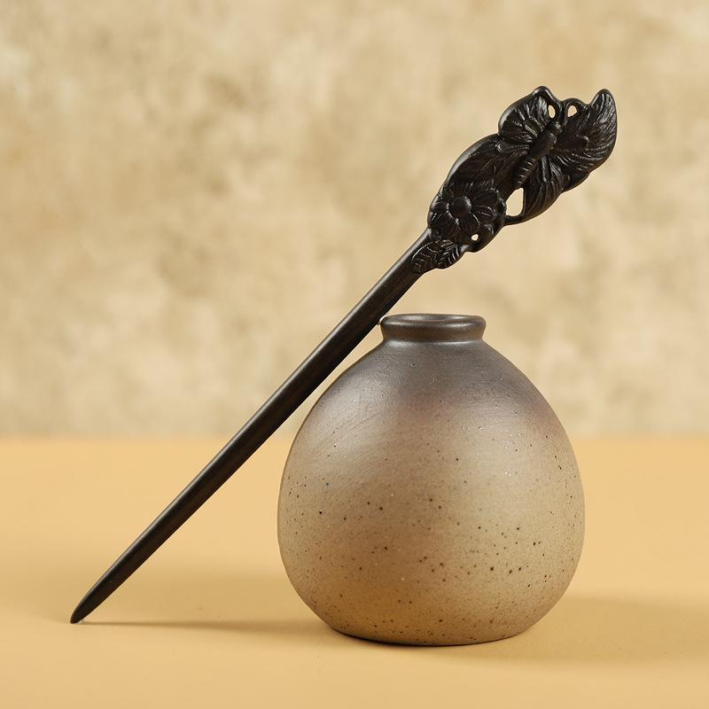 Antike Haarnadel Shen Guibao Ebenholz Haarnadel Geschnitzte Perlen Haarnadel Cheongsam Hanfu Accessoires Tägliche Scheibe Haar Kopfschmuck