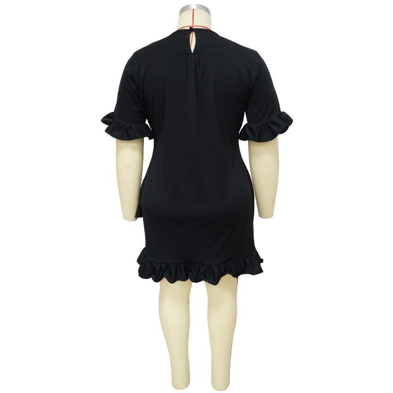 Plus Size Solid Color Ruffle Trim Short Dress