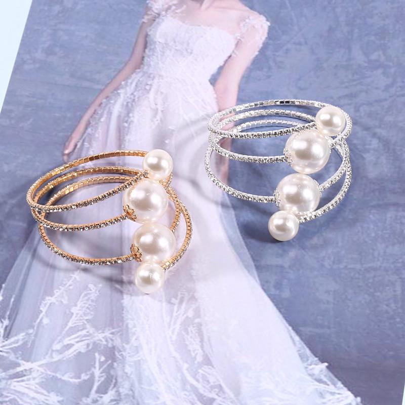 Jewelry Fashion Multi-layer Pearl Diamond Winding Spiral Bracelet Bridal Pearl Bracelet