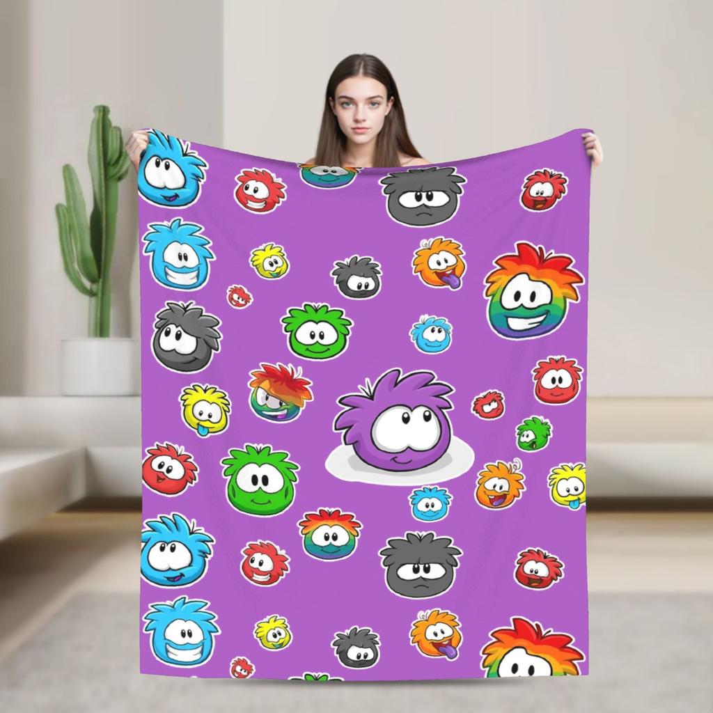 Club Penguin Rainbow Puffle Fleece Throw Blankets Community Game for Bedroom Knitted Blanket Travel Thin Portable Quilt