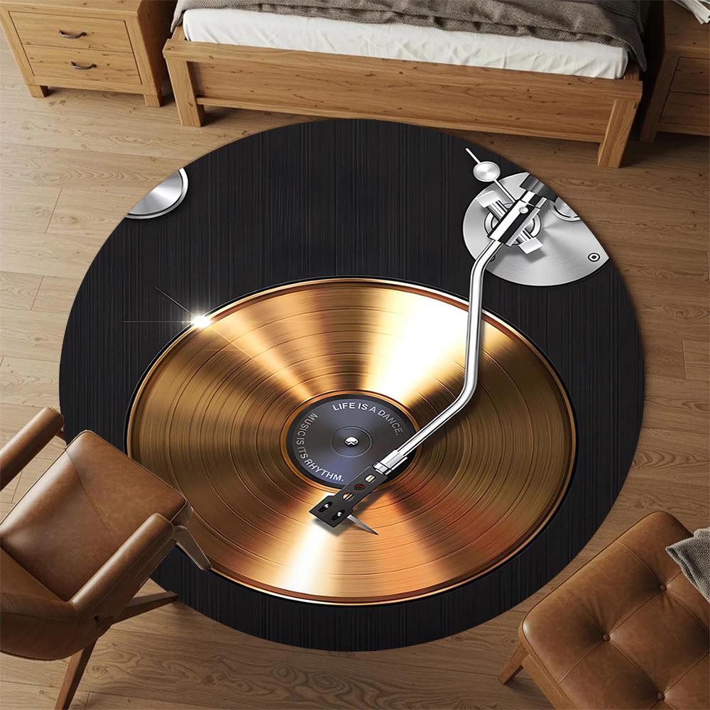 1PC Gold Vinyl DJ Turntable Round Chair mat Area Rug - Non-Slip, Floor Mat for Office, Bedroom, home decor Christmas Gift c0528129