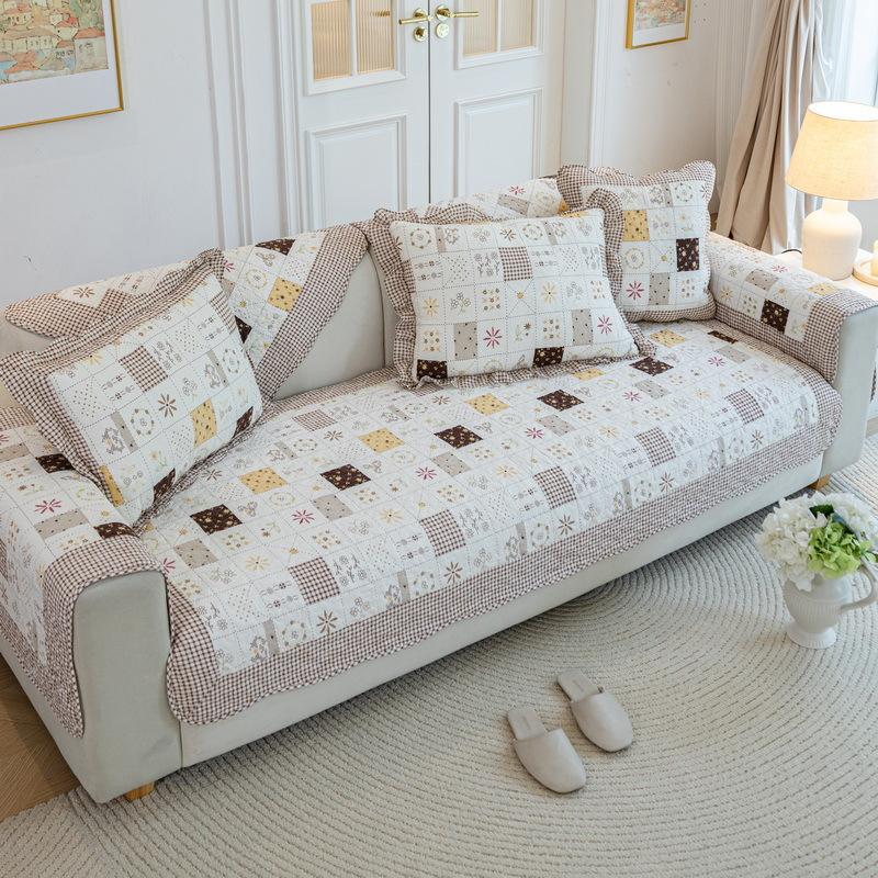 

Four Seasons Cotton Non-Slip Sofa Cushion Pure Cotton Simple Modern Plaid Seat Cushion Universal Leather Sofa Towel Cover Cloth 70*70cm
