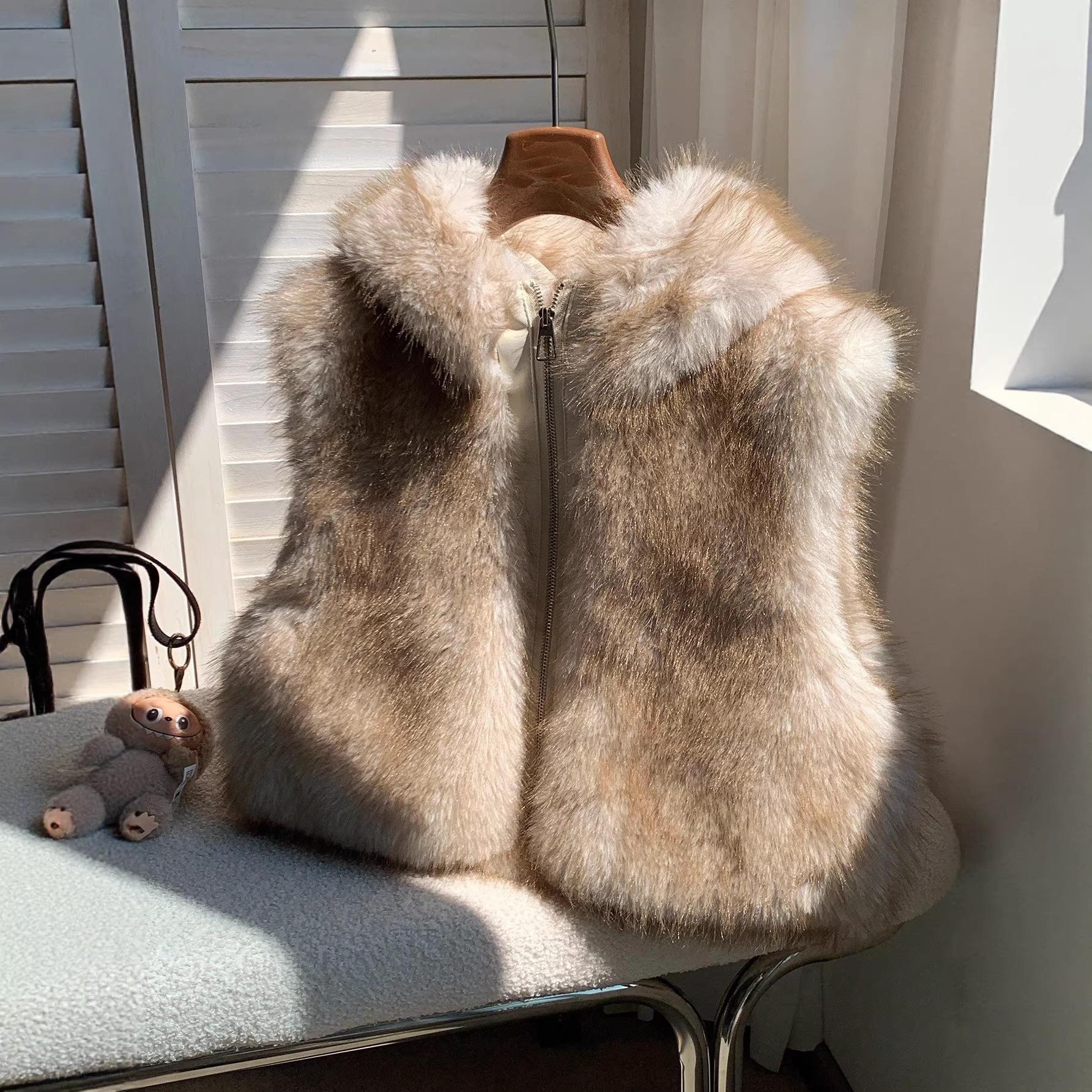 

Double sided fur coat for women s autumn winter new sleeveless camisole high-end and environmentally friendly faux fur vest S серый