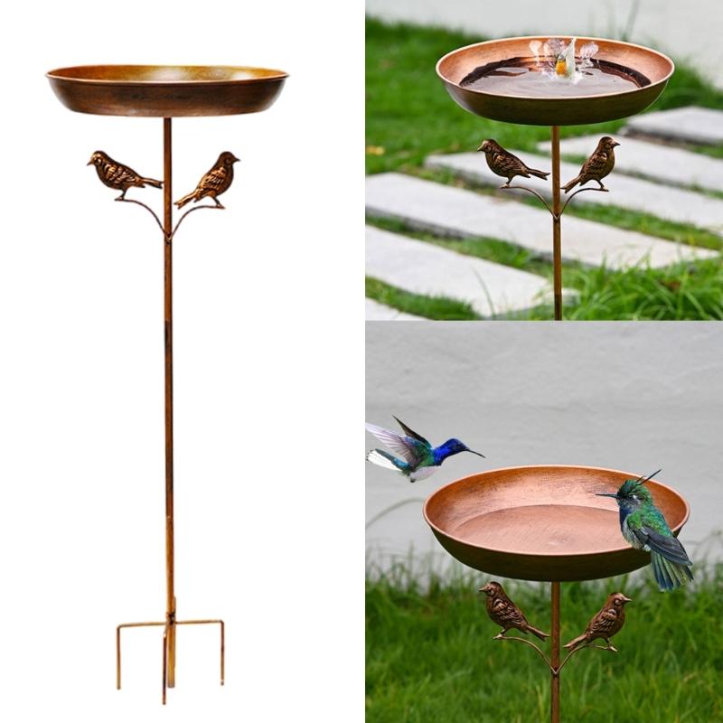 Outdoor Bird Bath Bowl with Bird Ornament for Garden Decors Sturdy Metal Construction Stable Prongs Base