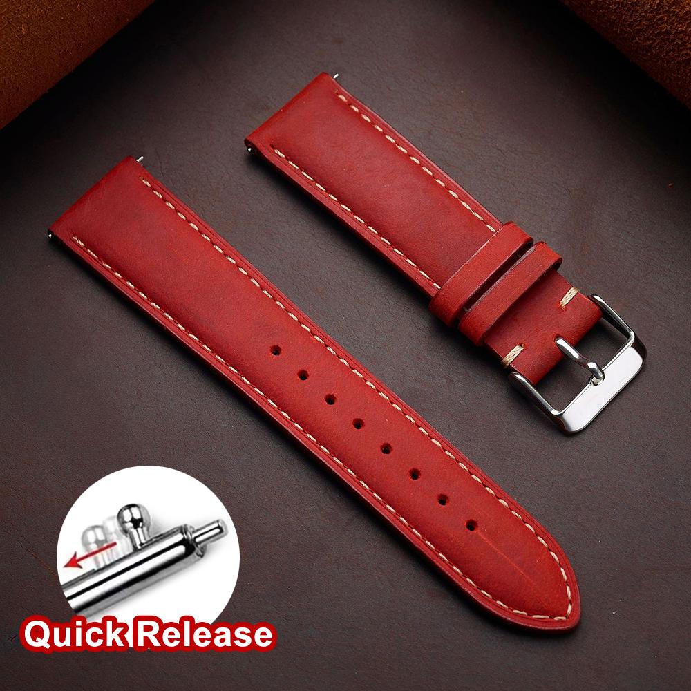 Armband aus Rindsleder 14mm 16mm 18mm 20mm 22mm 24mm Retro Dunkelbraun Schnellverschluss Uhrenarmband für Samsung Galaxy Watch 8/7/6/5/4