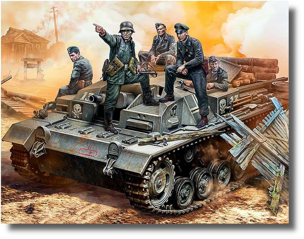 

Master Box German Assault Gunner x 4 Infantry Commander x 1 enemy is behind the Plastic Model MB35208 1/35 + The forest!