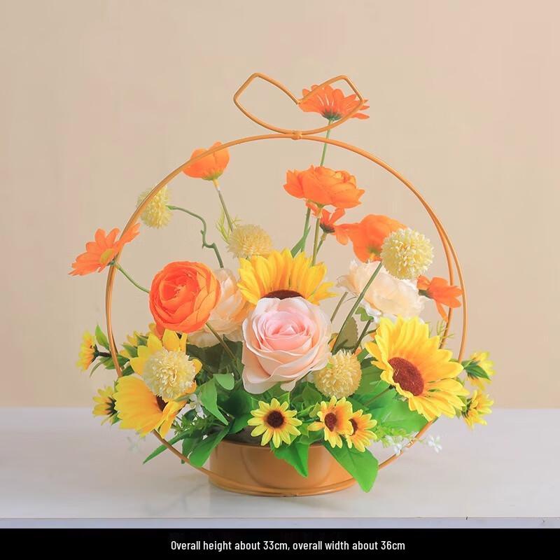 Panier de Fleurs Artificielles avec Rose, Marguerite et Gypsophile
