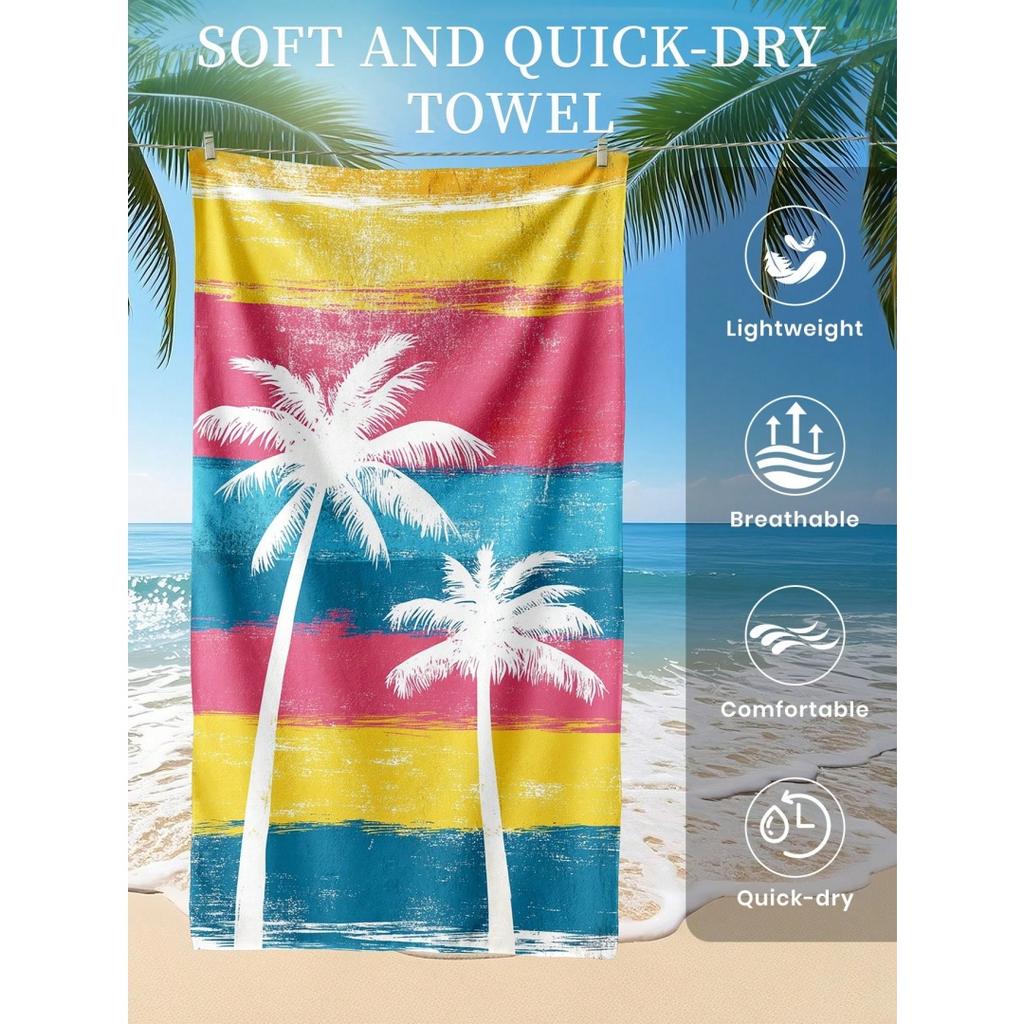 Vibrant Tropical Floral and Monstera Pattern Quick Dry Lightweight Breathable Comfortable Beach Towel for Beach Vacation Use