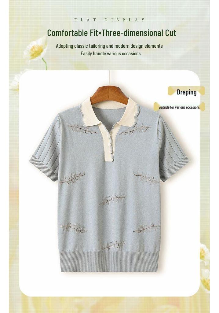 Mamas Sommer-Eis-Seiden-Reversbluse - Stilvolles kurzärmeliges Oberteil für Frauen mittleren und höheren Alters