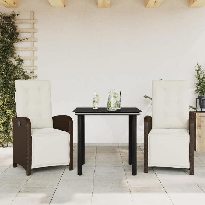 VidaXL Ensemble de Bistro avec Coussins 3 pcs, Chaises et Table de Patio, Meubles de Terrasse Arrière-cour Extérieur, Marron 3212549