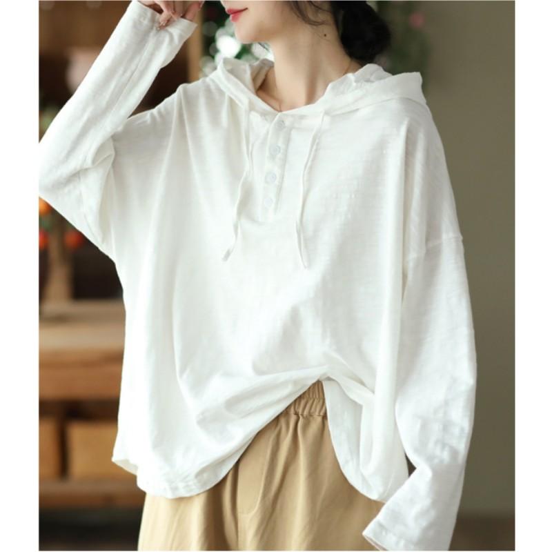 Dam Vår Vintage Huvtröja Höst Enfärgad Lös Avslappnad Långärmad Topp