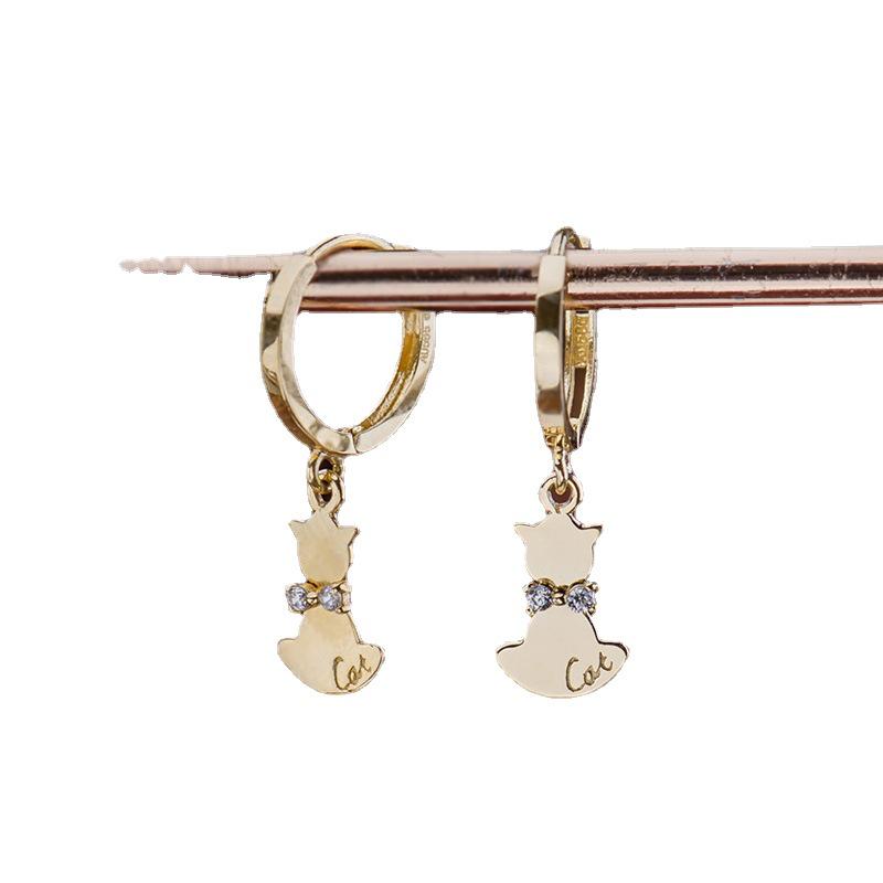 Fashionable Gold-Plated S925 Sterling Silver Kitten Drop Earrings for Women