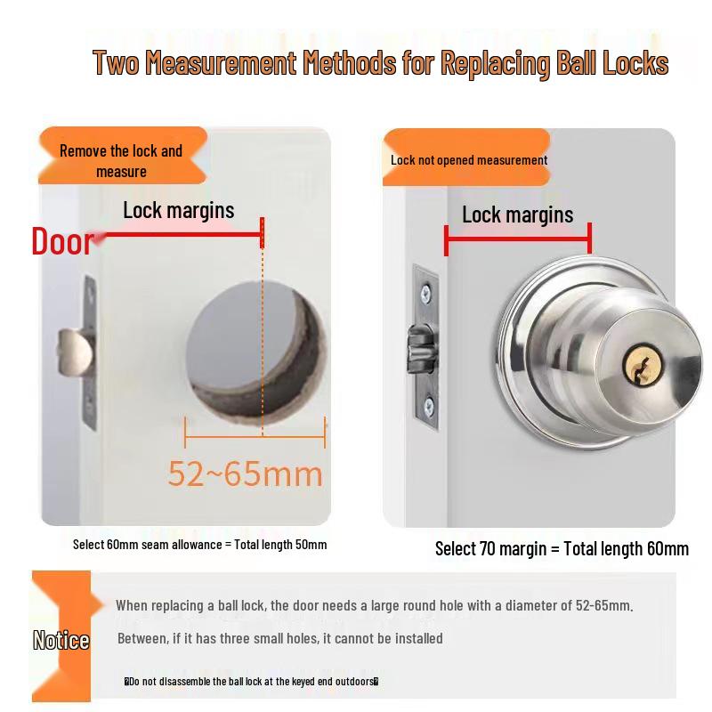Universal Spherical Indoor Door Lock for Bedroom/Bathroom with Key
