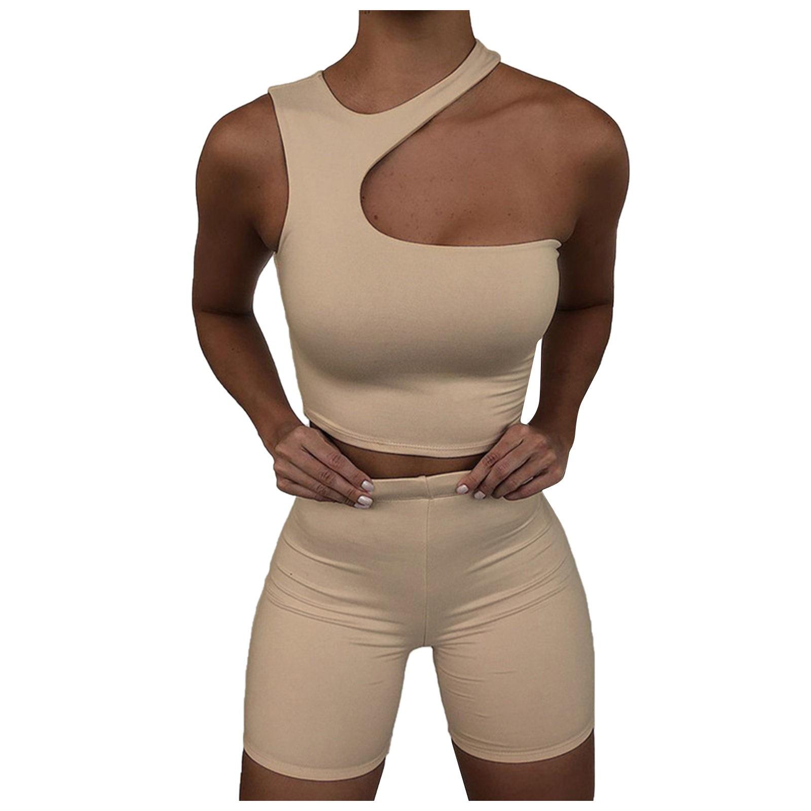 

Fashion Womens Color Sleeveless Pajama Set Night Top Short Sleepwear M бежевый