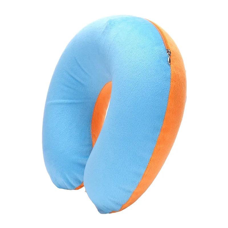 1/4pcs U-shaped Travel Pillow Car Air Flight Office Inflatable Neck Pillow Short Plush Cover PVC Support Headrest