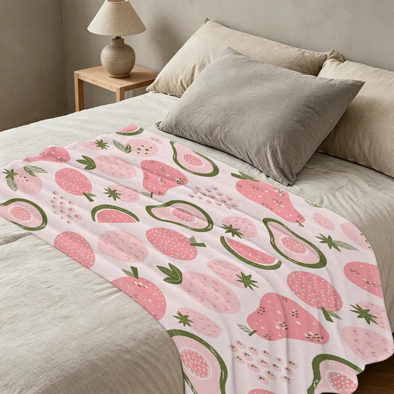 Cute Fruit Series Short Plush Flannel Throw - Soft, Skin-Friendly & Warm Single for Bedroom, Halloween & Christmas Home Use