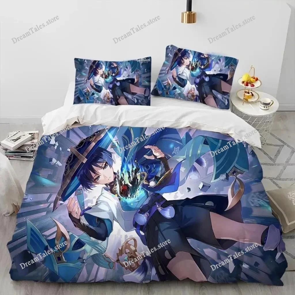 3D Print Genshin Impact Bedding Set Boys Girls Twin Queen King Size Duvet Cover Pillowcase Bed Boys Adult Home Textileextile