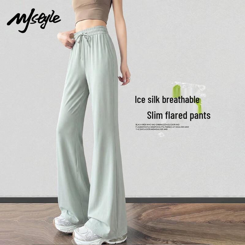 MJ STYLE Women s Summer Ice Silk Flared Pants L
