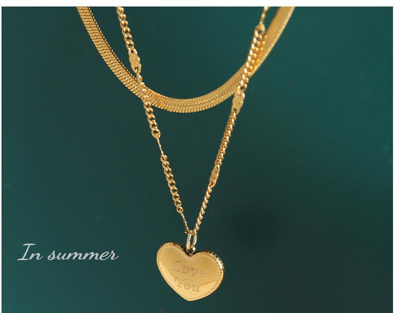 Double Layer Heart Pendant Titanium Necklace - Hip Hop Style, Non-fading Fashion Clavicle Chain for Women