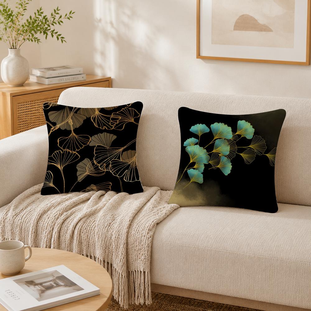 Simple Vibrant Ginkgo Leaves Pillow Case Double-Sided Plush Sofa Cushion Covers Organic Breathable Invisible Zipper