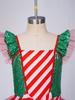 Sequins Candy Cane Stripe Tulle Dress for Girls Ruffle Sleeves Bowknot Built-in Shorts Christmas Stage Theme Party Costume