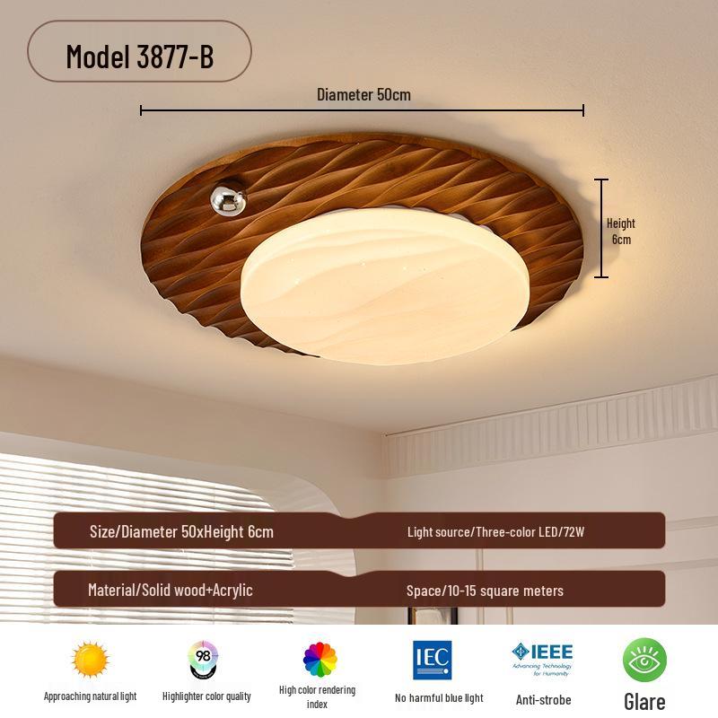 2025 Chinese-Japanese Solid Wood Ceiling Light for Bedroom and Dining Room