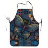 1pc Adult Apron with Blue Butterfly Floral Design & Tool - Suitable for Chefs, Waiters, Kitchen Staff - Apron with Pockets For,